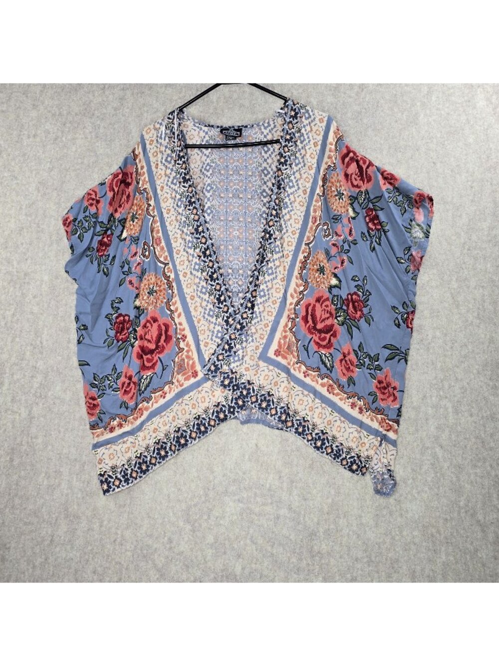 Angie Women's Floral Print Kimono Blouse Multicolor Size L 100% Rayon Loose Fit